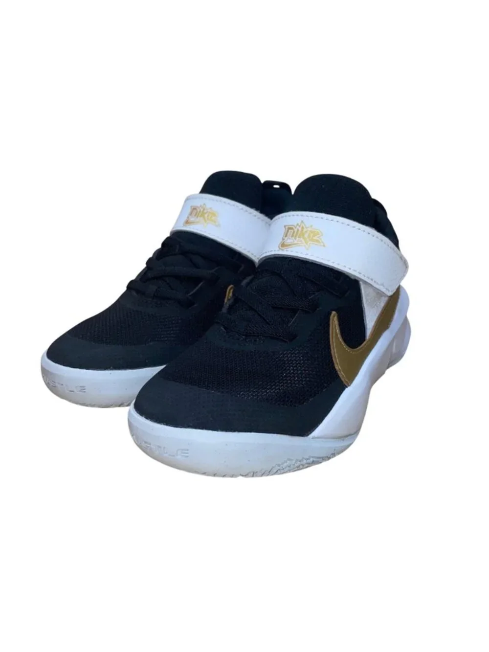 Nike Kids Black Mesh Gold White Accents Team Hustle D 10 Sneakers Size 11C